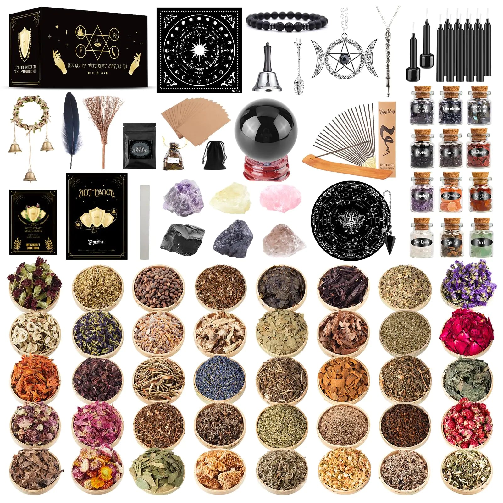 Sacred Space Starter Kit 130 Pcs | Spiritual Essentials for Beginners | Herbs, Crystals, Candles & Ritual Tools | Complete Altar Collection
