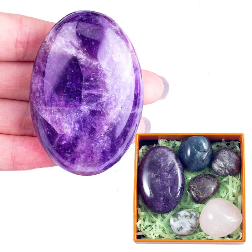Amethyst Palm Stone + 5-Stone Healing Crystal Set