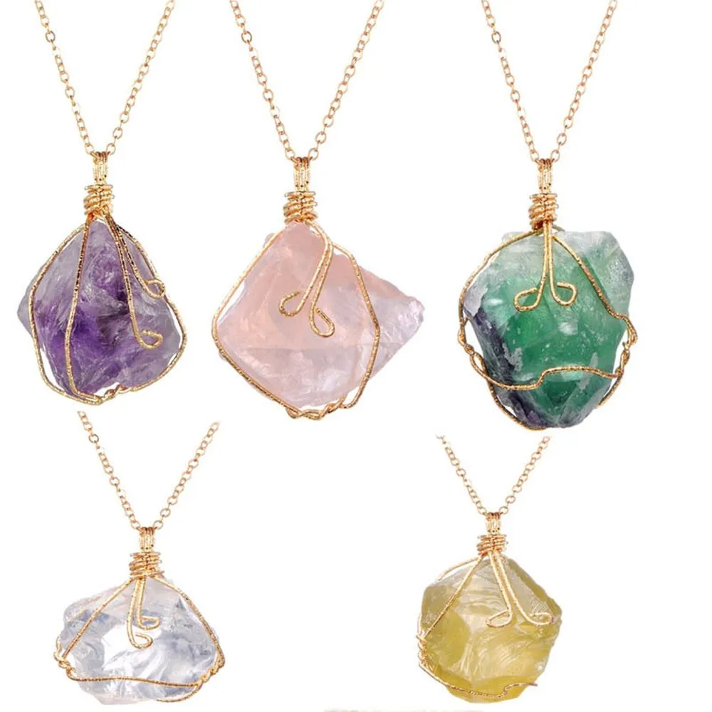 Raw Crystal Chakra Pendant Necklace