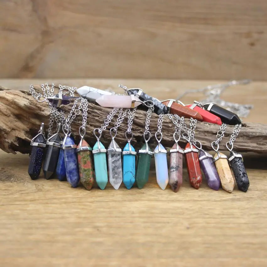 Natural Stone Hexagonal Point Pendants Healing Jewelry
