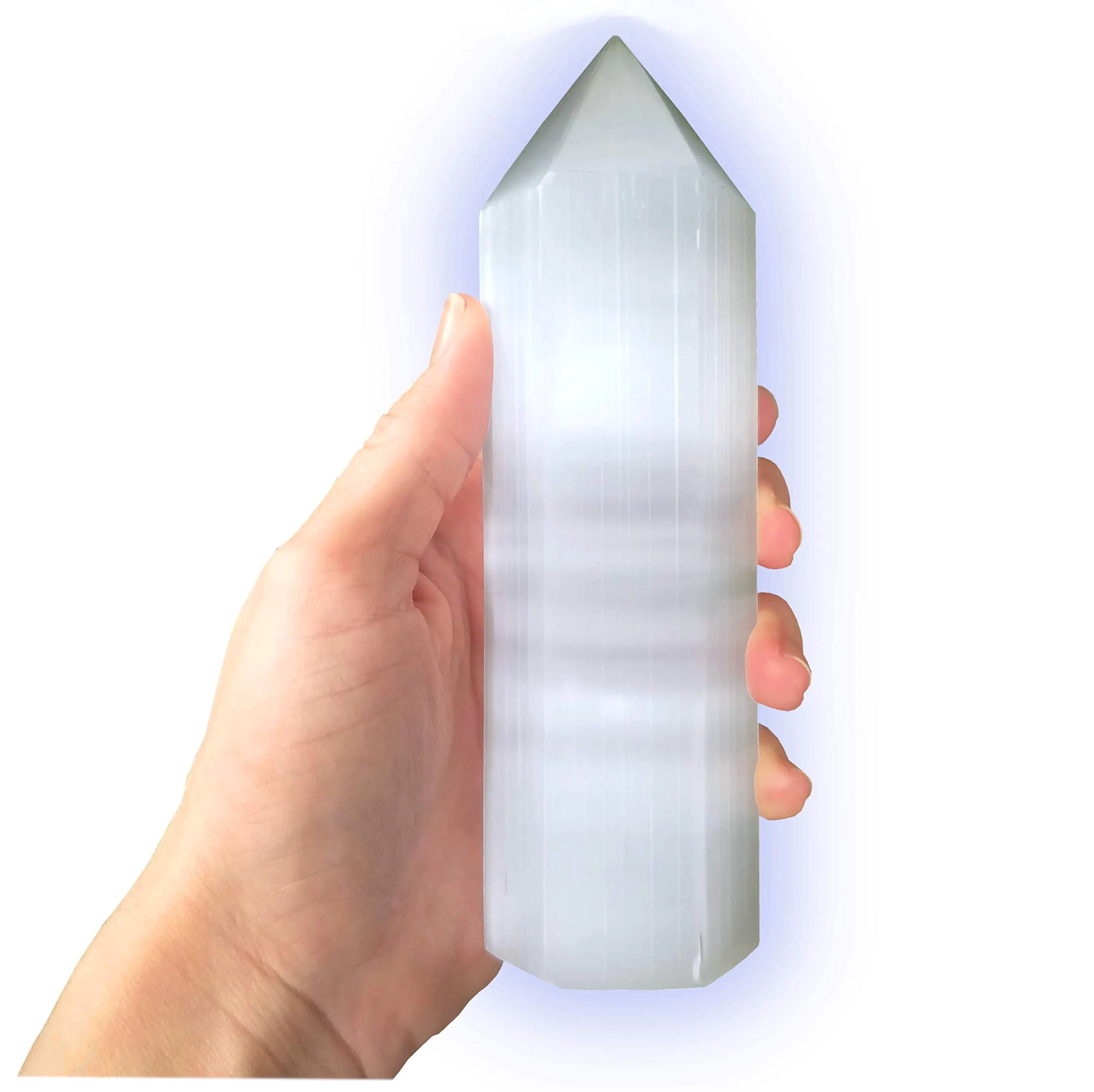 Om Zone 6-inch Moroccan Selenite Tower Large Crystal Point Wand Generator Obelisk for Energy Cleansing Meditation Reiki Intuition Spiritual Healing Collection of Healing Crystals and Stones (3)