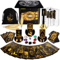 Complete Tarot Starter Kit | 78 Card Black & Gold Deck with Guidebook | Chakra Stones, Altar Cloth & Accessories Gift Set