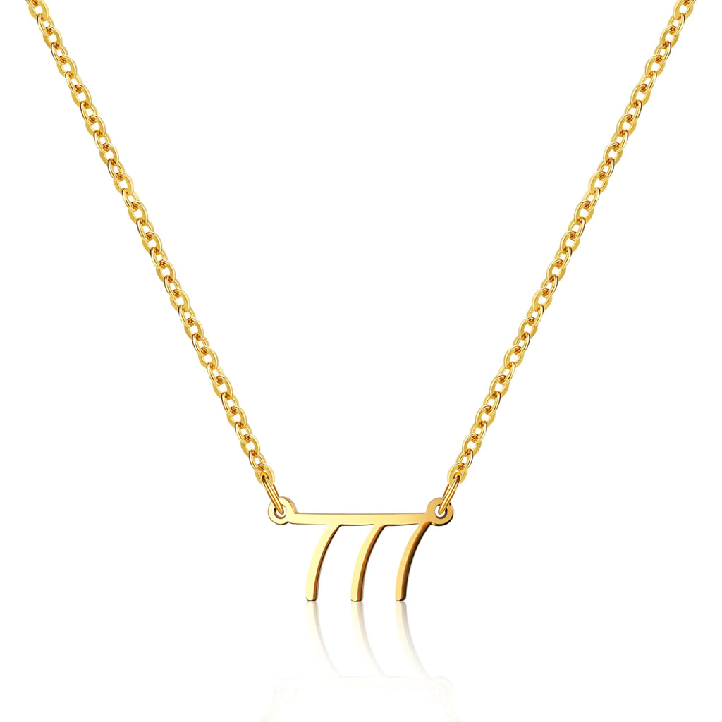 Angel Numbers Necklace - Numerology Necklace- Beautiful Symbol of Guidance Inspiration Manifestation and Law of Attraction. Number necklace for women. Waterproof Gold Non Tarnish Jewelry. 777