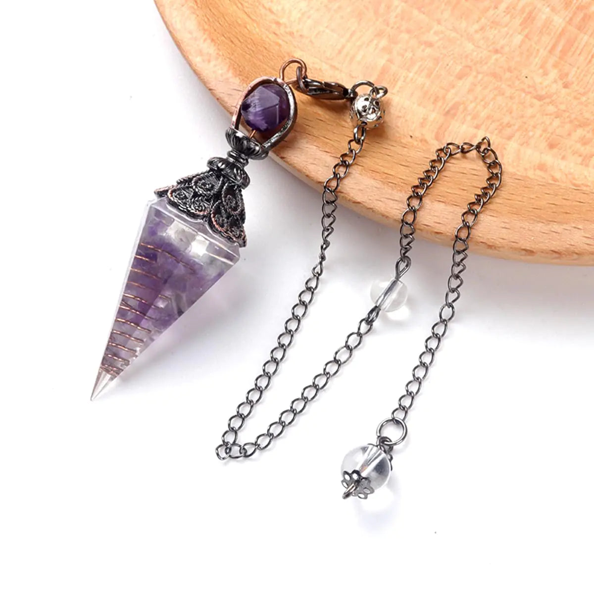 Chakra Crystal Dowsing Pendulum Set — Amethyst Hexagon (2 Pieces)