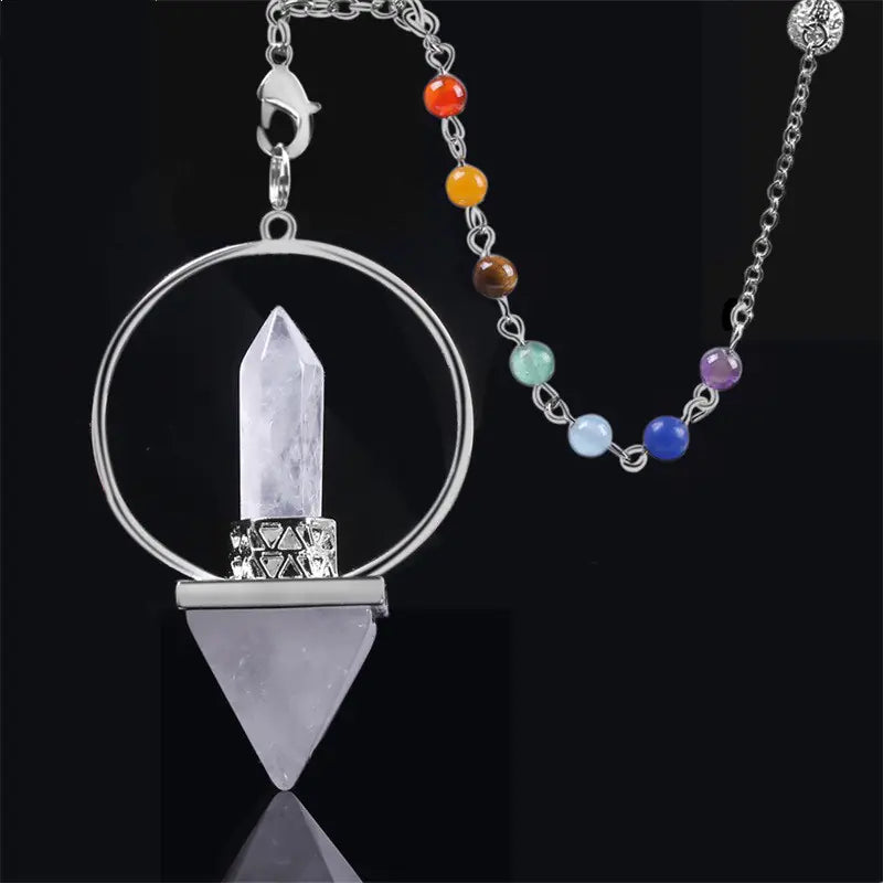 Obsidian Crystal Dowsing Pendulum | 7 Chakra Beaded Chain | Divination & Energy Healing Tool