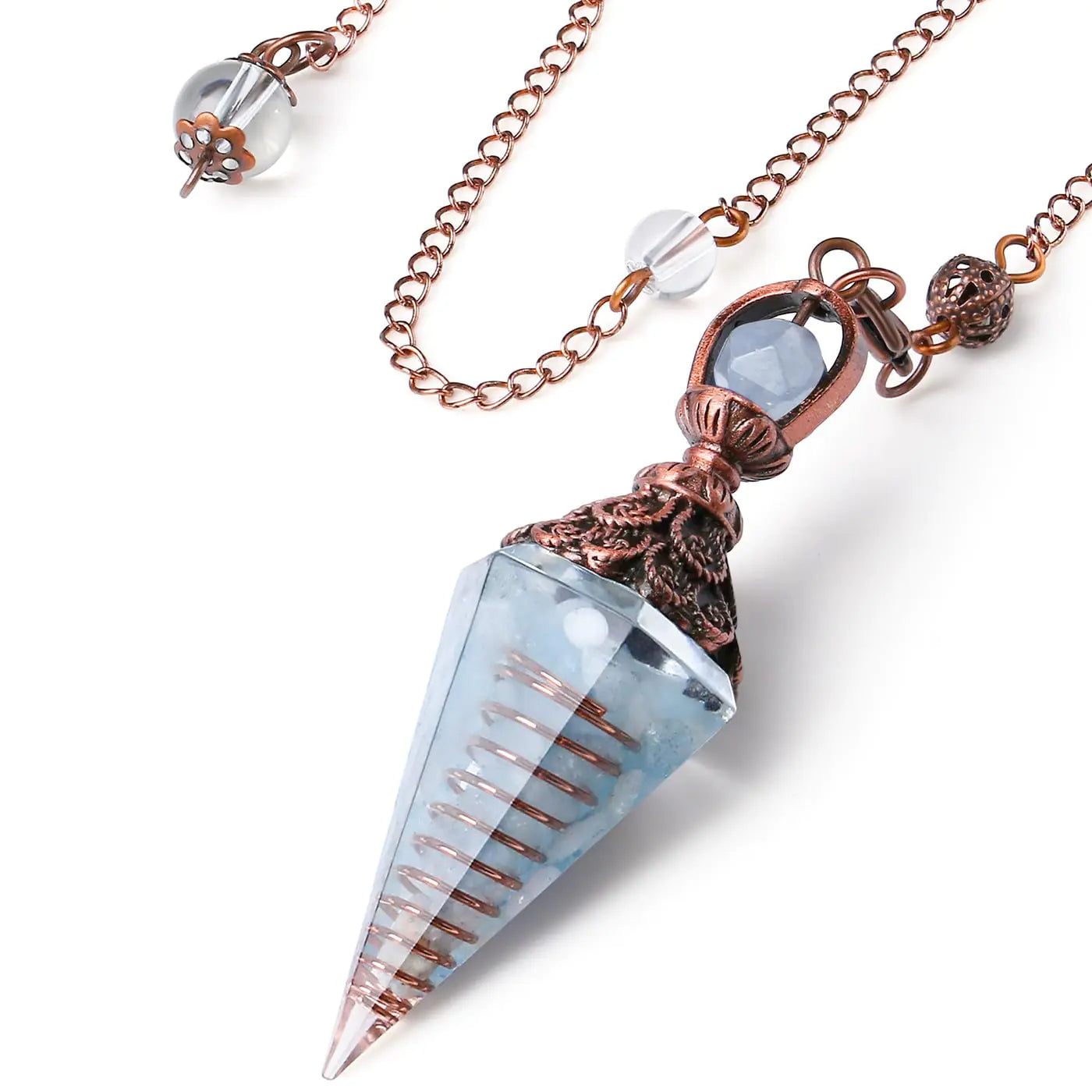 Aquamarine Crystal Pendulum — Hexagonal Healing Gemstone Pendant for Energy Balancing & Divination