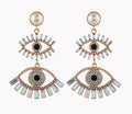 Exaggerated Evil Eye Statement Earrings | Oversized Nazar Protection Jewelry | Crystal Embellished Drop Earrings | Boho Fashion | Gift for Her