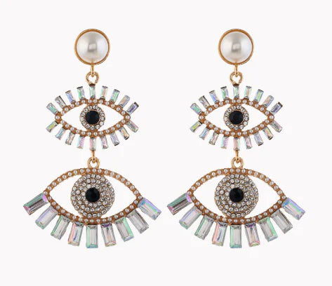 Exaggerated Evil Eye Statement Earrings | Oversized Nazar Protection Jewelry | Crystal Embellished Drop Earrings | Boho Fashion | Gift for Her