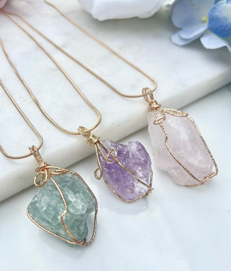 Raw Crystal Chakra Pendant Necklace