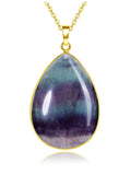 Jovivi Rainbow Fluorite Crystal Teardrop Pendant Necklace Natural Healing Stone Reiki Quartz Gemstone Necklace Jewelry for Women Men