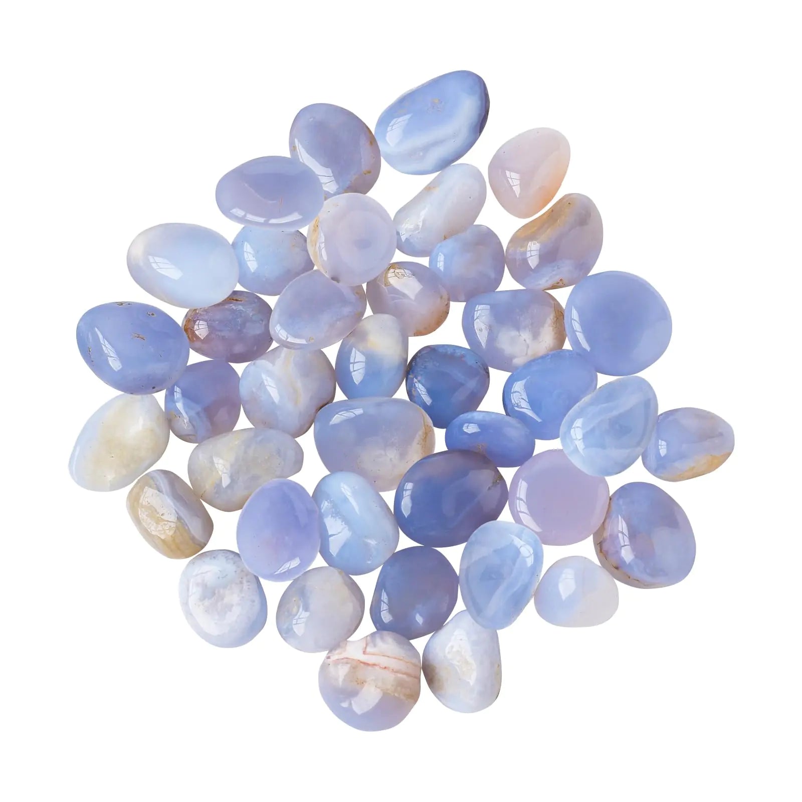 Blue Lace Agate Tumbled Stones 0.22lb | Natural Crystal Palm Stones | Throat Chakra Healing | Calming Energy Crystal | Reiki Meditation Gift