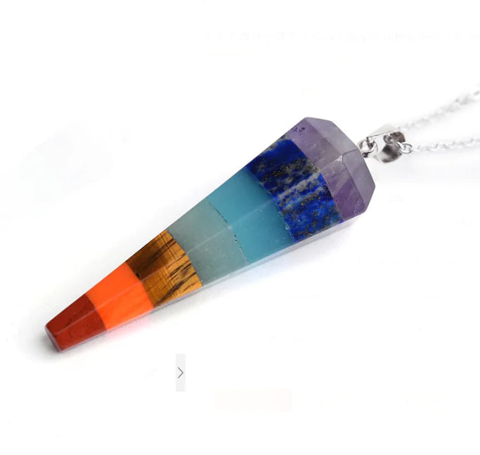 Hexagonal 7 Chakra Crystal Pendant Necklace | Natural Gemstone Healing Point | Energy Alignment Jewelry | Spiritual Protection | Gift for Her