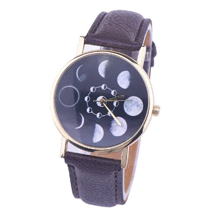 Moon Phase Leather Watch — Celestial Timepiece