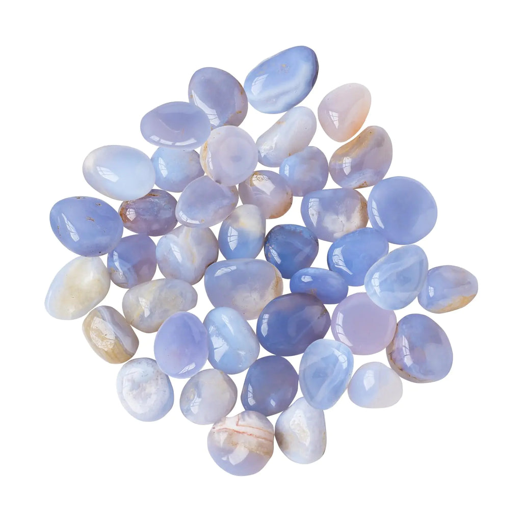 Blue Lace Agate Tumbled Stones 0.22lb | Natural Crystal Palm Stones | Throat Chakra Healing | Calming Energy Crystal | Reiki Meditation Gift