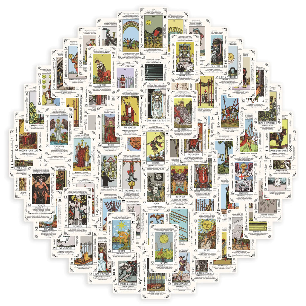 Mini Tarot Card Stickers — 176-Piece Waterproof Vinyl Decal Set with Meanings