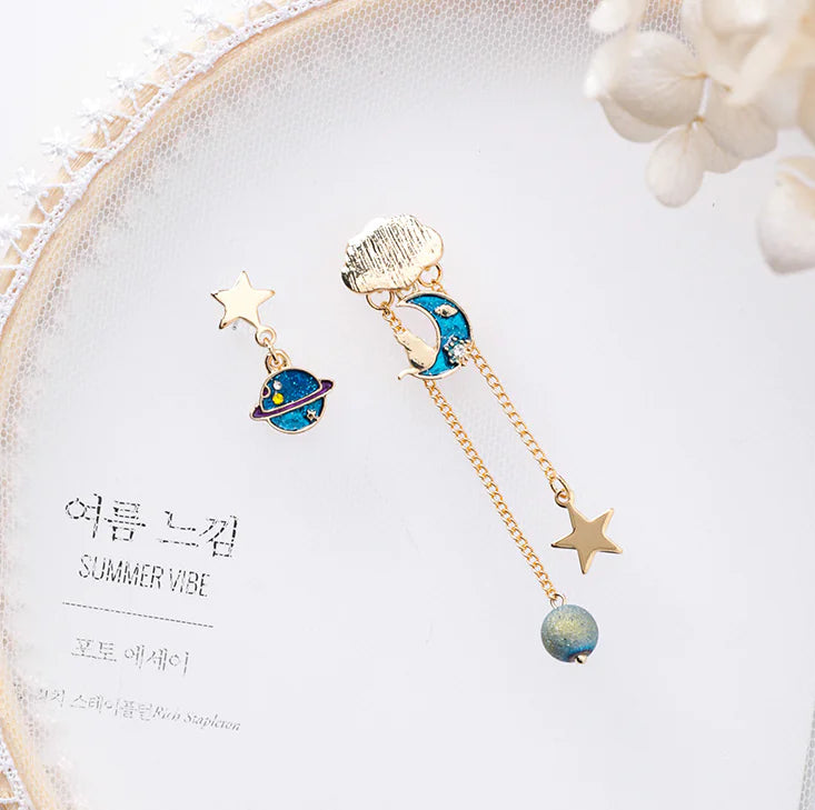 Celestial Tassel Earrings — Star Moon Planet Drop Earrings
