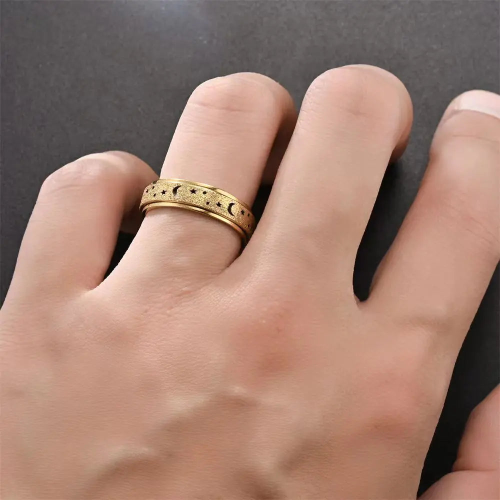 Hollow Star and Moon Rotating Ring