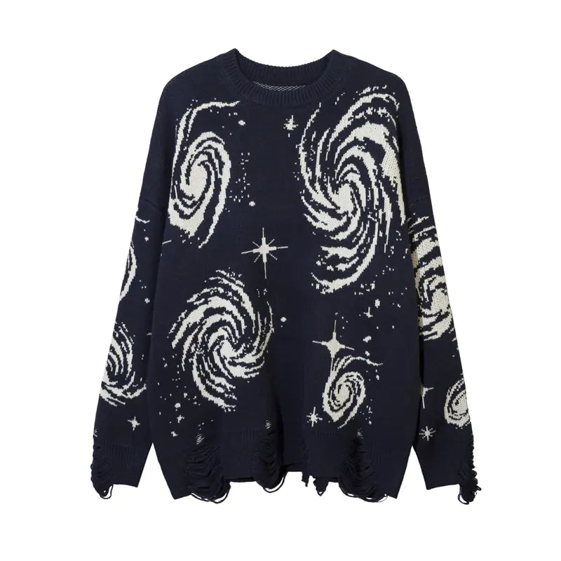 Men's Ripped Sweater with Cosmic Starry Sky Design
