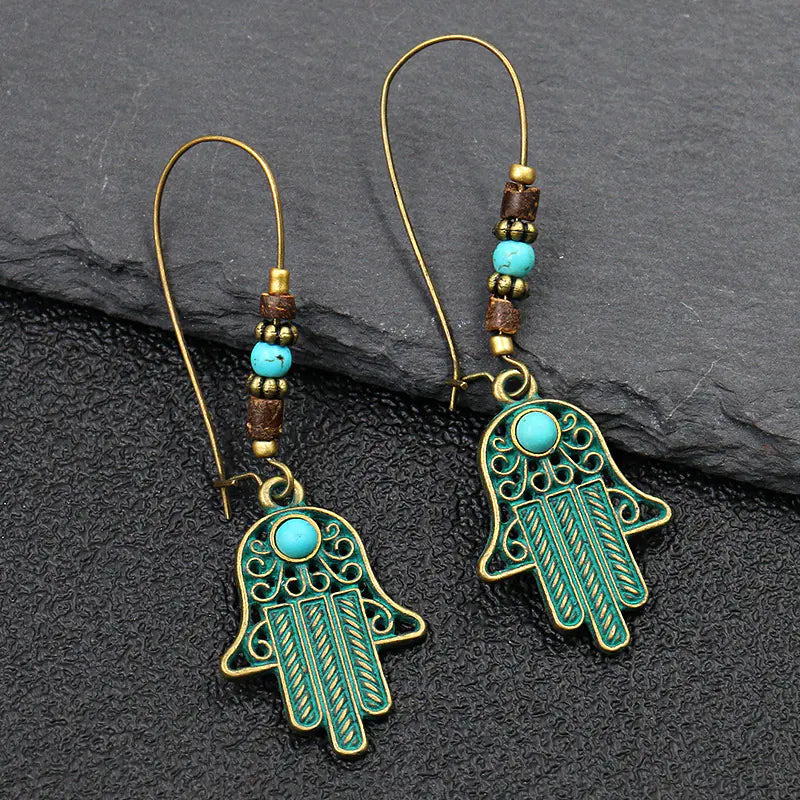 Hamsa Hand Evil Eye Dangle Earrings | Bohemian Hand of Fatima Jewelry | Spiritual Protection Earrings | Boho Gypsy Style | Gift for Her