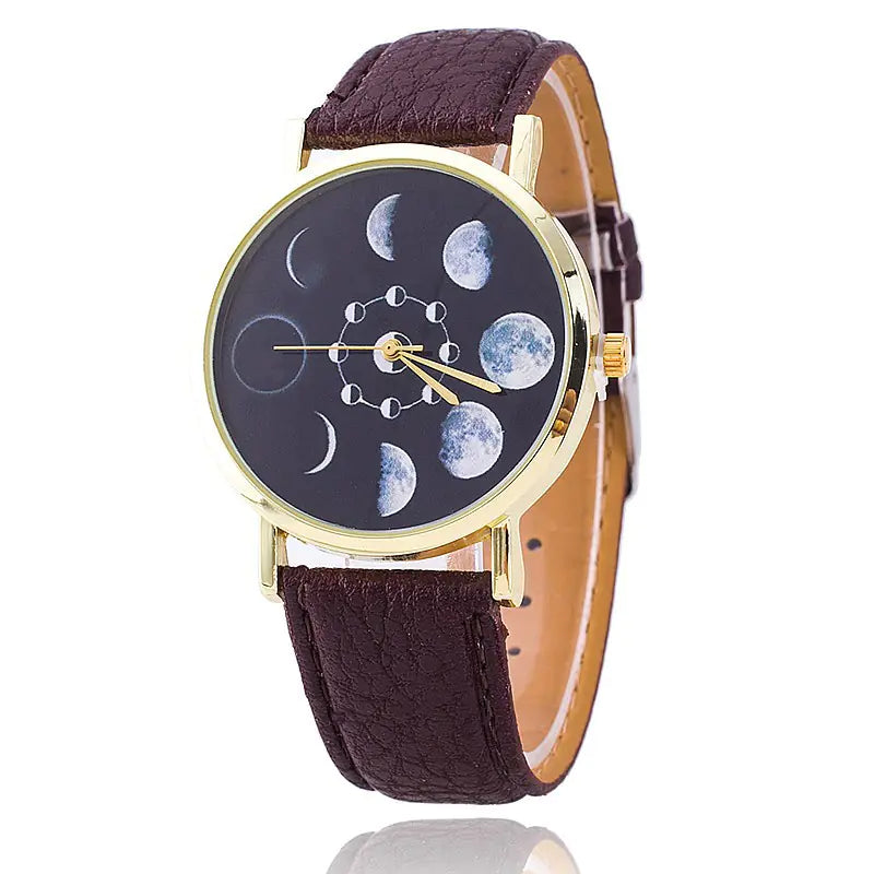 Moon Phase Leather Watch — Celestial Timepiece