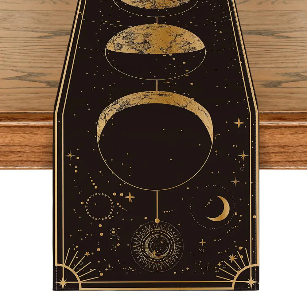 Mystical Moon Phase Table Runner — Celestial Altar Cloth Alternative (13x72 in)