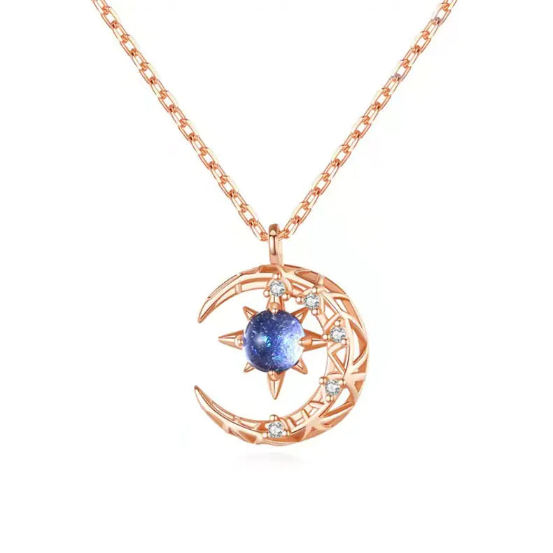 Star and Moon Crystal Pendant Necklace for Women