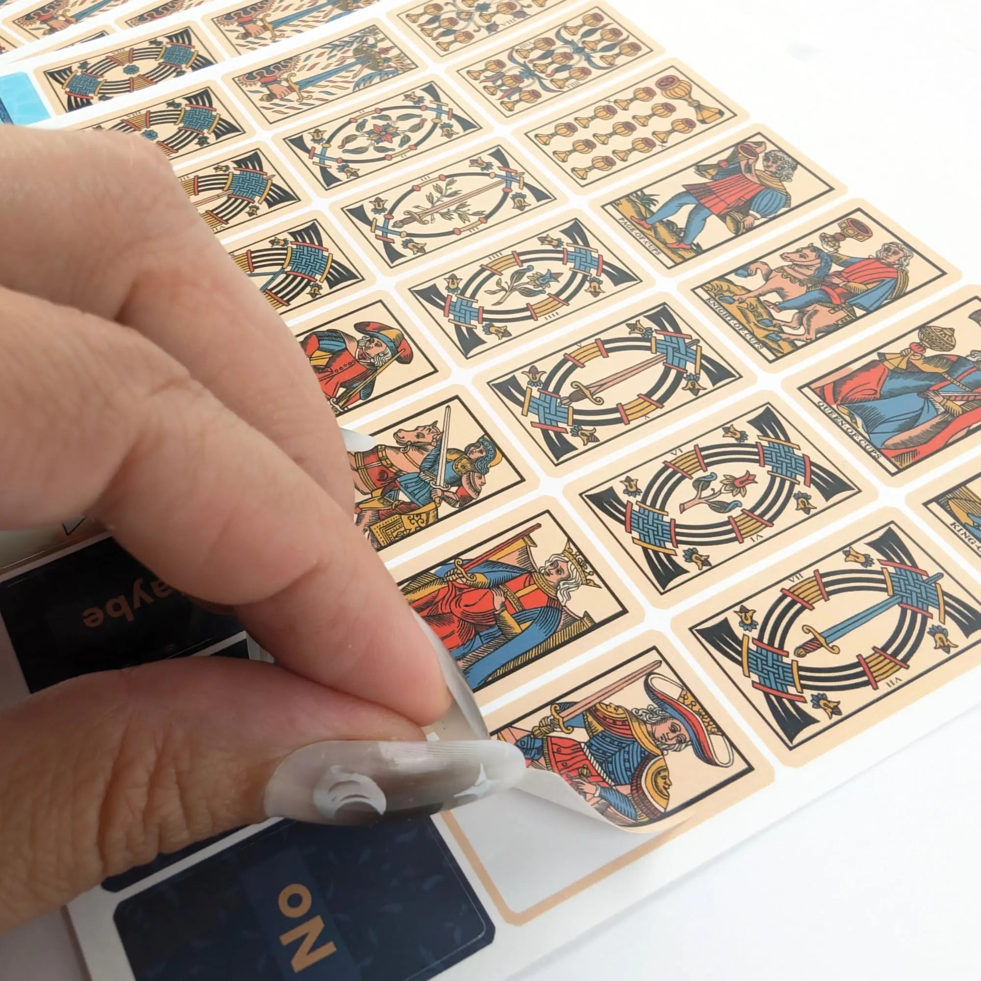 Marseille Tarot Card Stickers — Vintage Major & Minor Arcana Decal Set with Reference Sheets