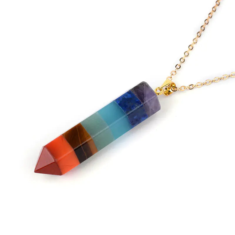 Hexagonal 7 Chakra Crystal Pendant Necklace | Natural Gemstone Healing Point | Energy Alignment Jewelry | Spiritual Protection | Gift for Her