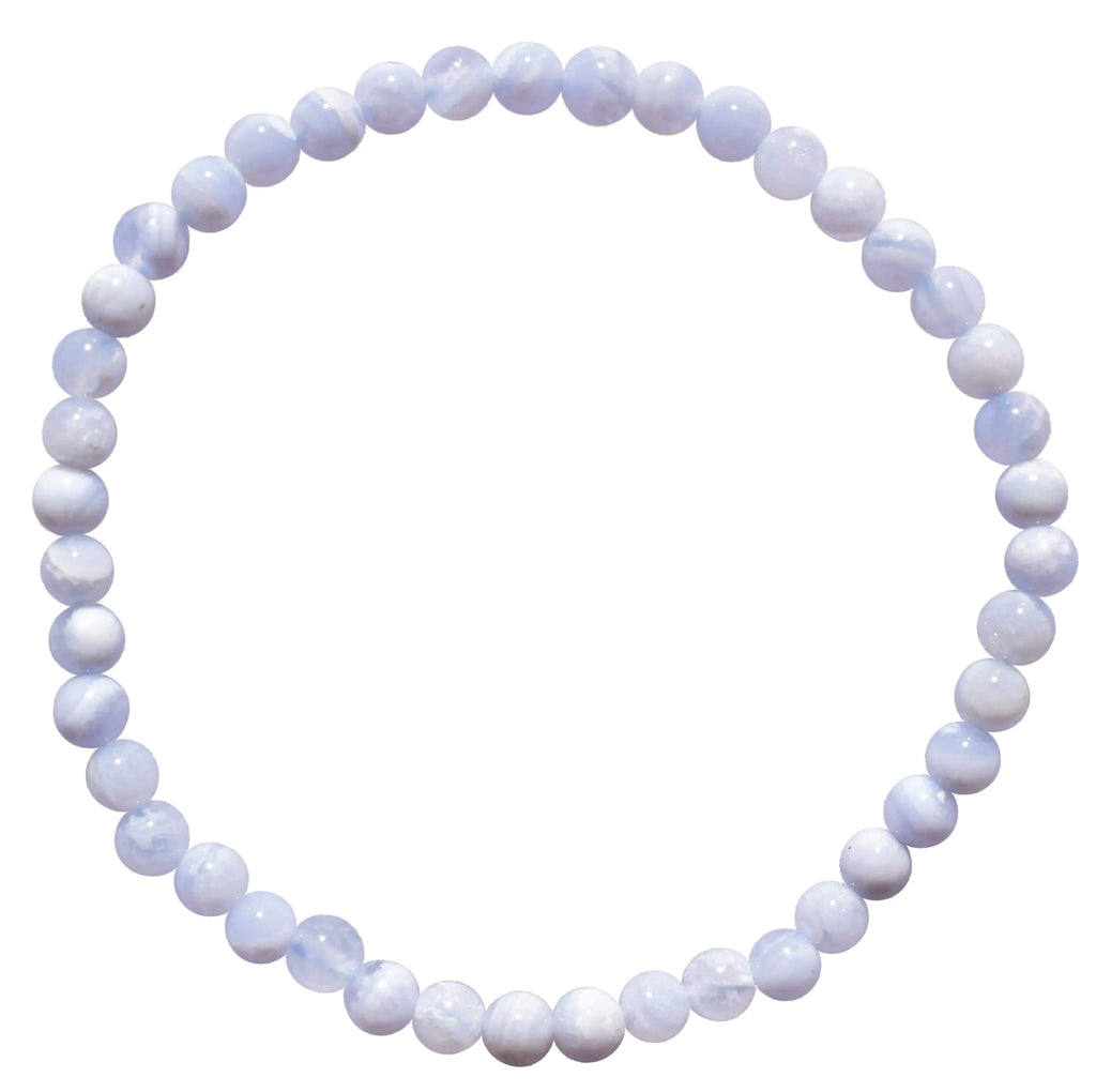 Blue Lace Agate Crystal Bracelet 4mm | Pre-Charged Healing Stone | Includes Selenite Heart Charger | Calming Energy Jewelry