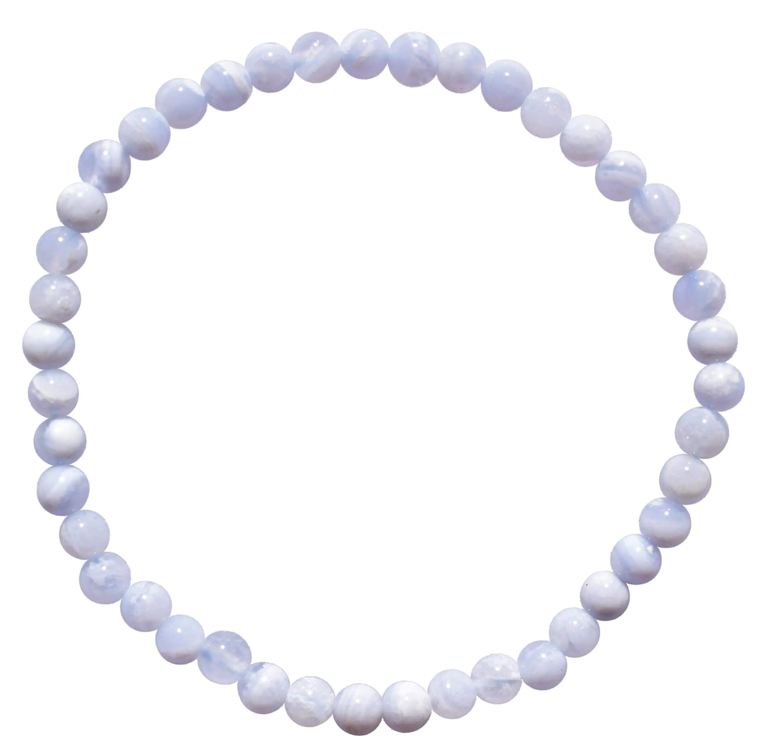 Blue Lace Agate Crystal Bracelet 4mm | Pre-Charged Healing Stone | Includes Selenite Heart Charger | Calming Energy Jewelry