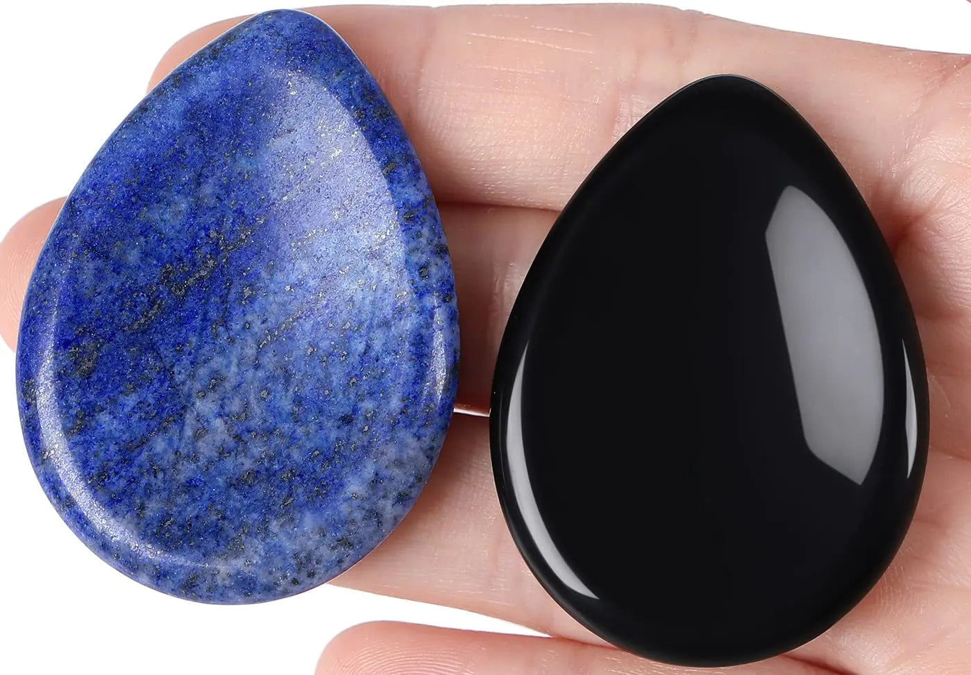 QINJIEJIE 2PCS Crystals Thumb Worry Stones for Anxiety Lapis Lazuli Obsidian Hand Carved Worry Stone Pocket Gemstones Meditation Crystal Reiki Relax Palm Stone Gift for Men