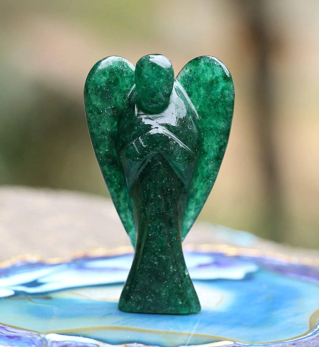 Green Aventurine Gemstone Guardian Angel Healing Crystal Hand Carved Pocket Angel Figurine - Crystals for Positive Energy Handmade Mini Statue for Love Peace & Healing Natural Gemstone Figurine