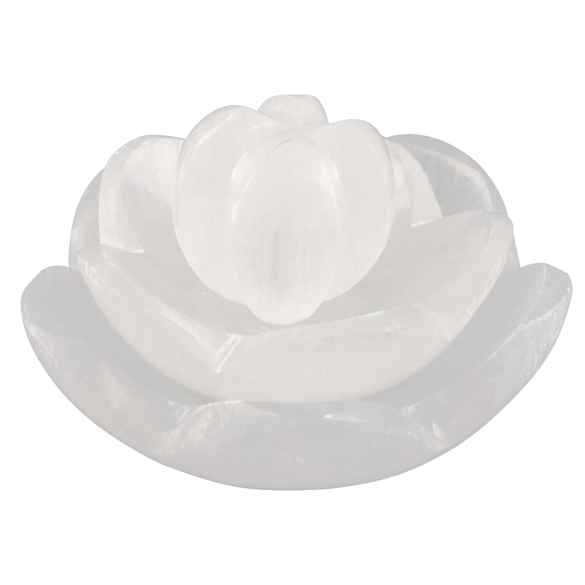 Lotus Flower Selenite Bowl for Crystals Charging – 3 pc Flower Selenite Bowl for Crystals Charging – Mined & Crafted in Morocco – Ideal for Cleansing & Recharging Healing Stones Meditation & Decor