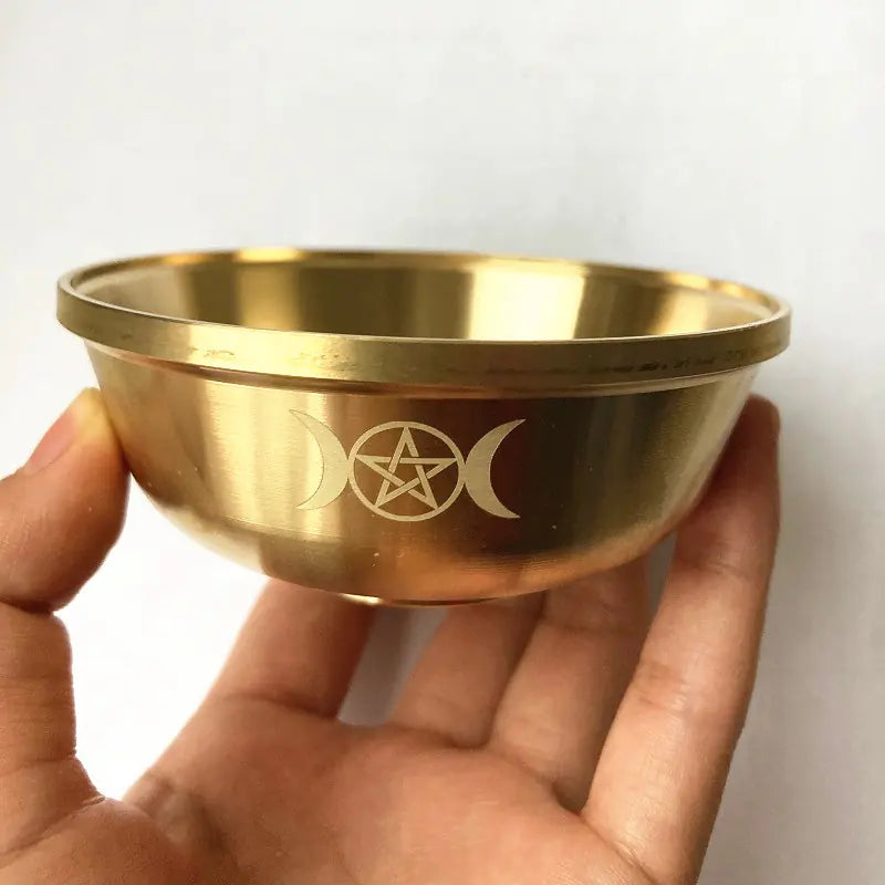 Pure Copper Pentagram Altar Bowl — Gold-Plated Offering Dish