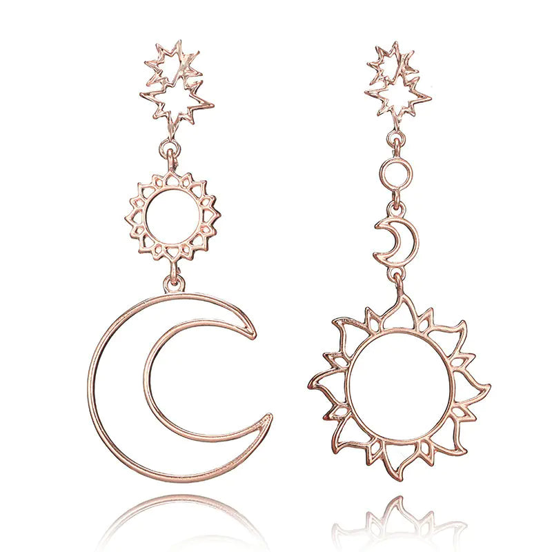 Retro Sun and Moon Asymmetrical Earrings