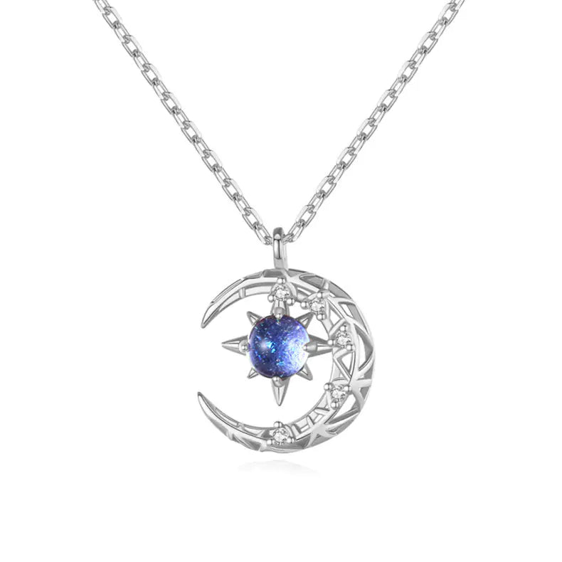Star and Moon Crystal Pendant Necklace for Women