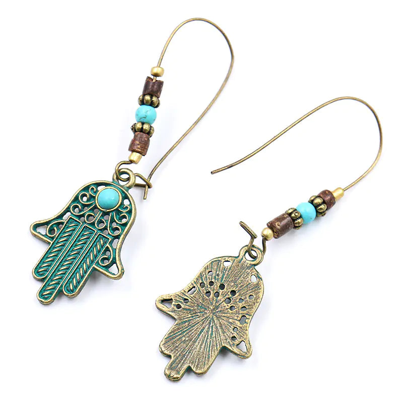 Hamsa Hand Evil Eye Dangle Earrings | Bohemian Hand of Fatima Jewelry | Spiritual Protection Earrings | Boho Gypsy Style | Gift for Her
