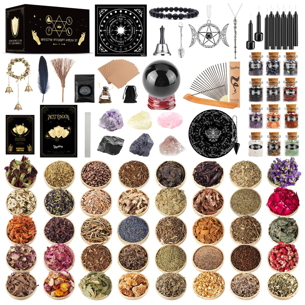 Sacred Space Starter Kit 130 Pcs | Spiritual Essentials for Beginners | Herbs, Crystals, Candles & Ritual Tools | Complete Altar Collection