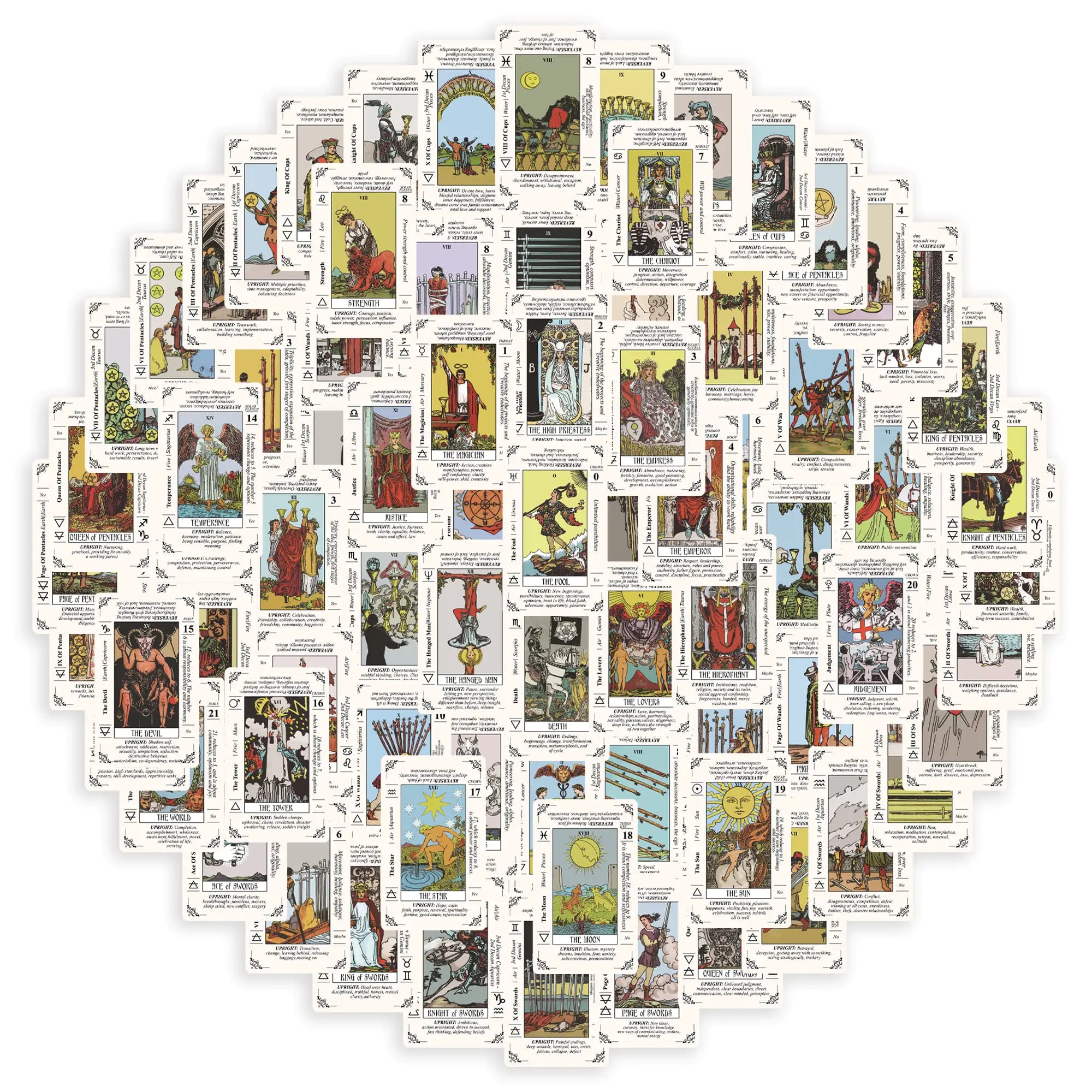 Mini Tarot Card Stickers — 176-Piece Waterproof Vinyl Decal Set with Meanings