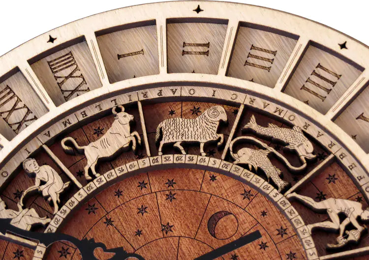 Prague Astronomical Clock Replica | Zodiac Wall Clock | Mystical Wooden Astrology Home Decor