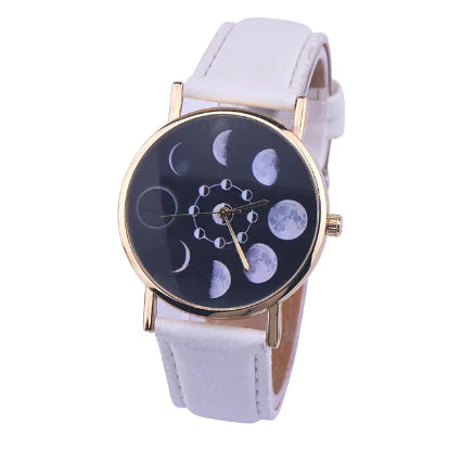 Moon Phase Leather Watch — Celestial Timepiece