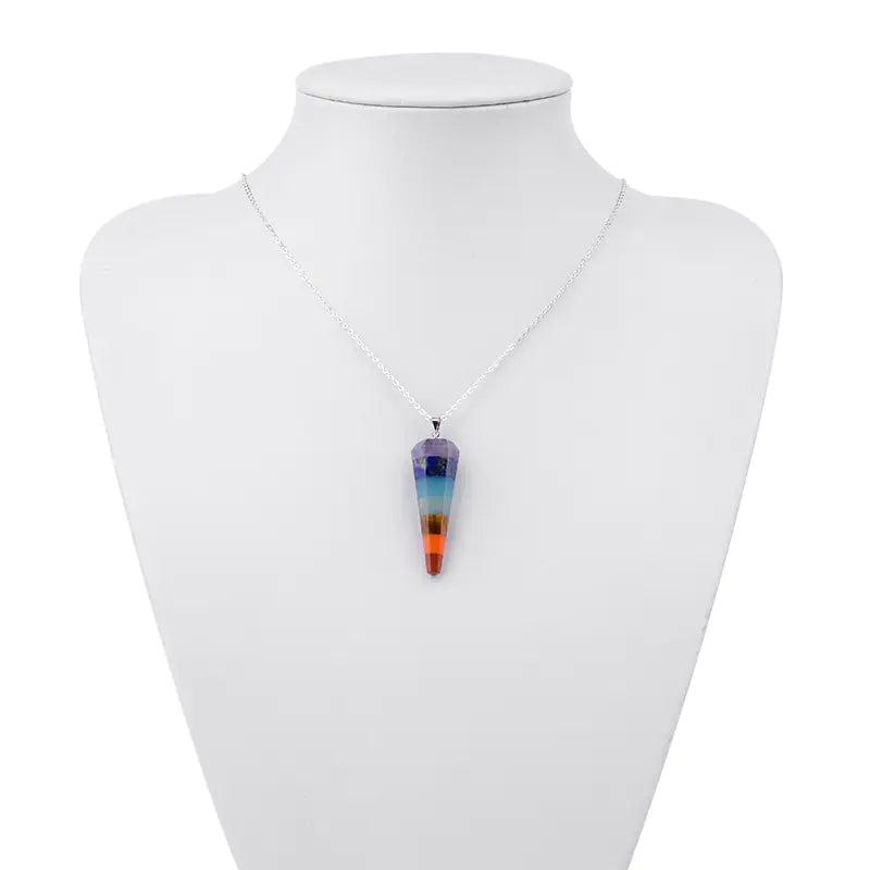 Hexagonal 7 Chakra Crystal Pendant Necklace | Natural Gemstone Healing Point | Energy Alignment Jewelry | Spiritual Protection | Gift for Her