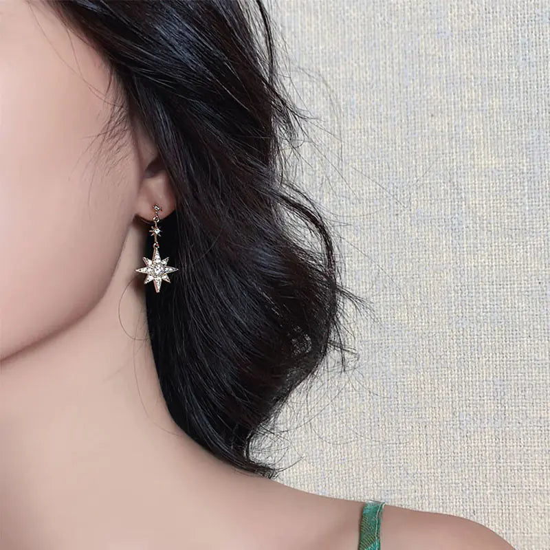 Asymmetrical Star & Moon Drop Earrings — 925 Sterling Silver