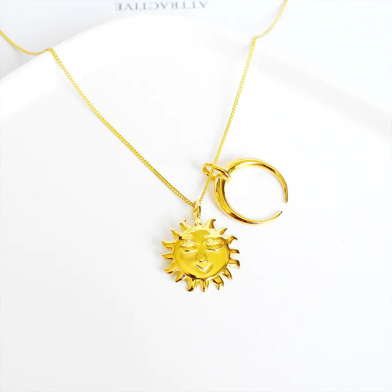 S925 Silver Sun Moon Pendant Necklace for Women
