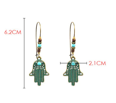 Hamsa Hand Evil Eye Dangle Earrings | Bohemian Hand of Fatima Jewelry | Spiritual Protection Earrings | Boho Gypsy Style | Gift for Her