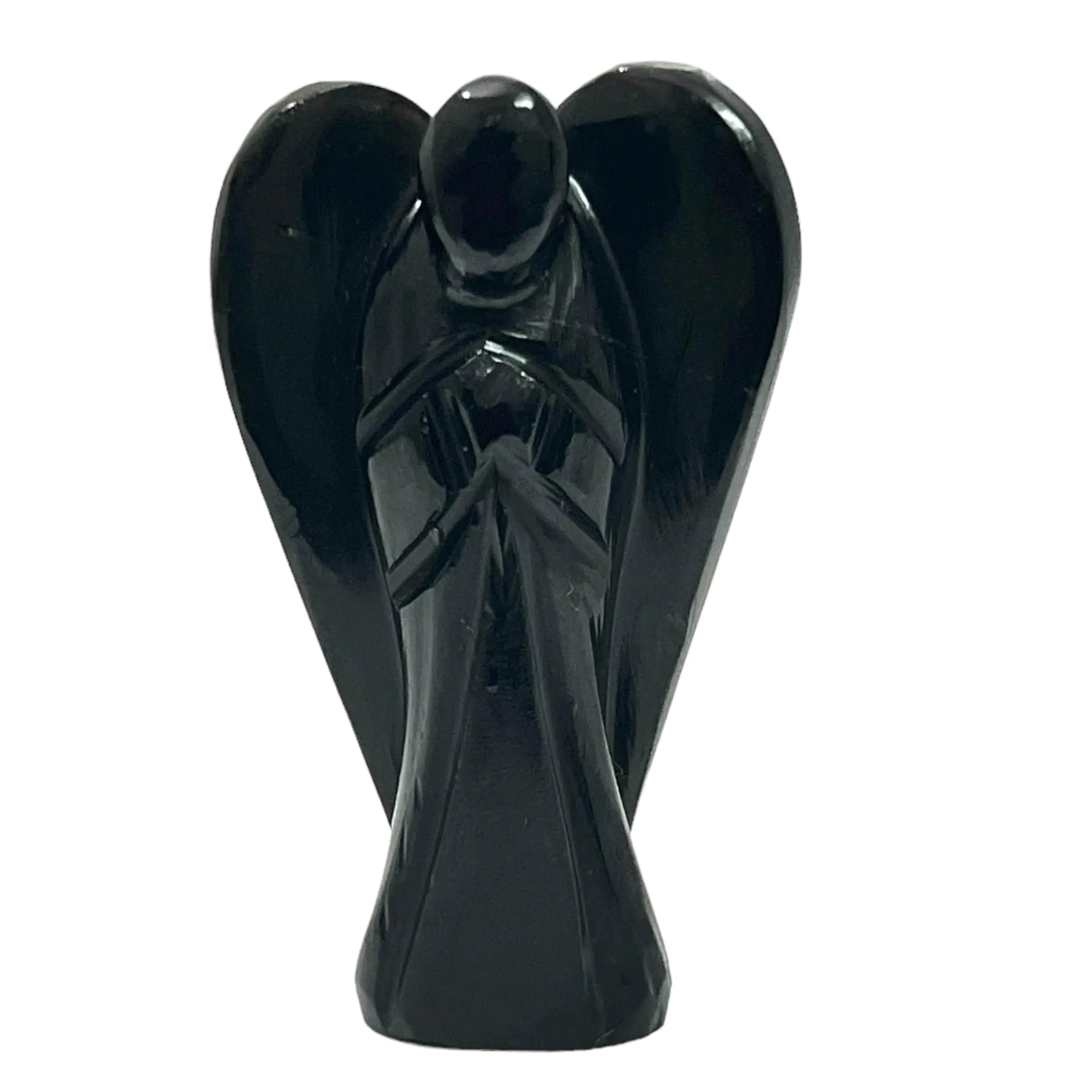 Angel Statue – 2" Beautiful Gemstone Guardian Angel – Natural Black Obsidian Crystal Angel – Hand-Carved Angel Charms for Protection Love Peace and Positive Energy – Angel Figurines