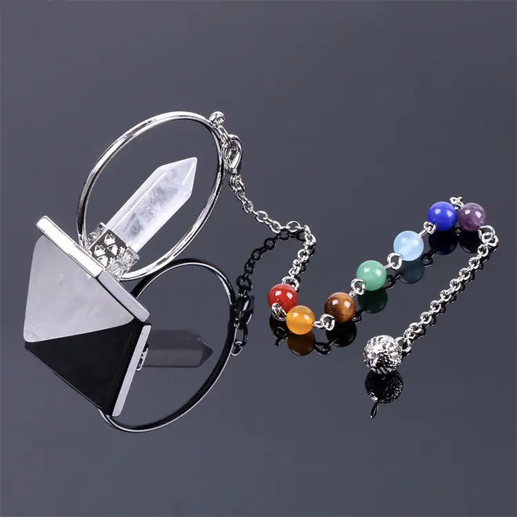 Obsidian Crystal Dowsing Pendulum | 7 Chakra Beaded Chain | Divination & Energy Healing Tool