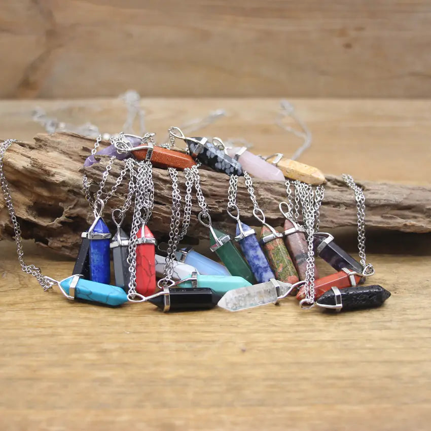 Natural Stone Hexagonal Point Pendants Healing Jewelry