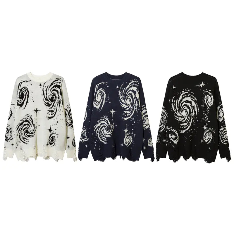 Men's Ripped Sweater with Cosmic Starry Sky Design