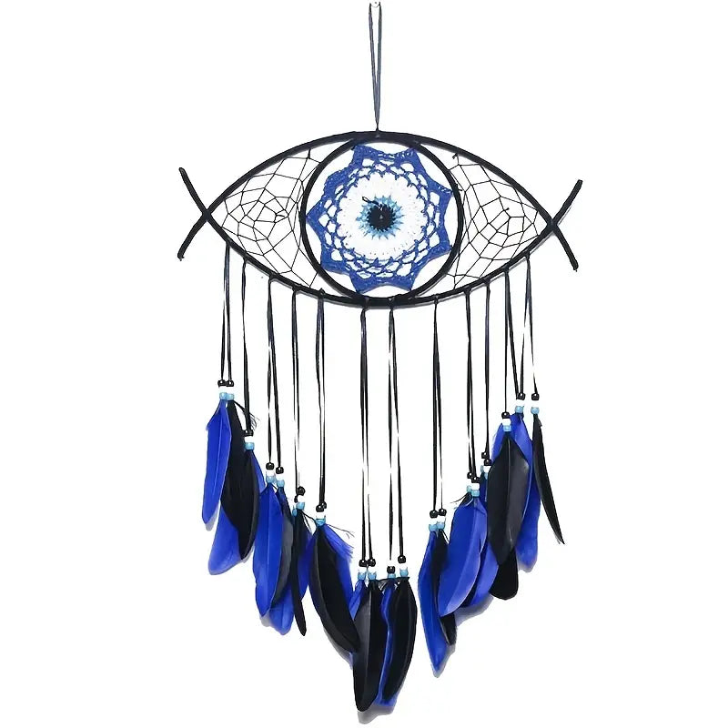 Evil Eye Dream Catcher Handmade | Nazar Protection Wall Hanging | Boho Feather Decor | Spiritual Good Luck Charm | Bedroom Home Decor Gift